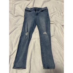 Express Slim Medium Wash Denim Jeans Blue Distressed Stretch Button Zip Men's